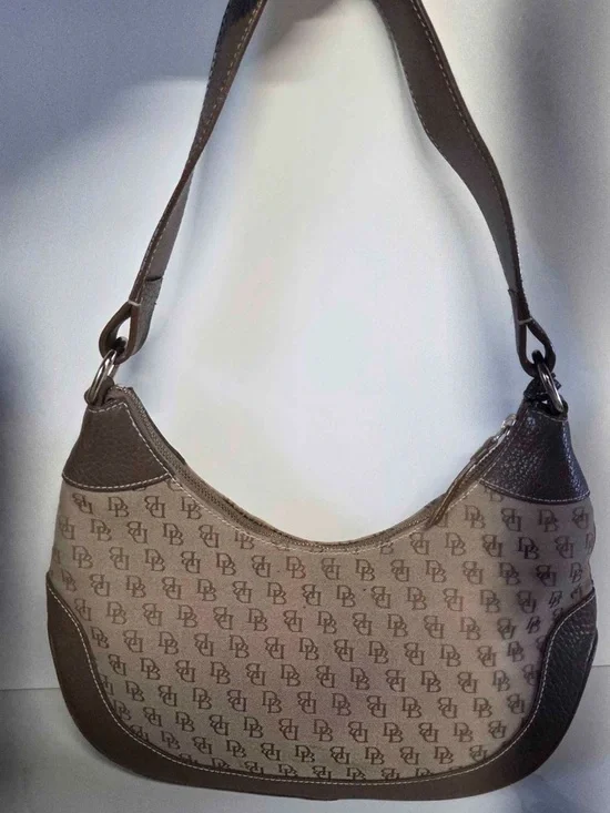 Dooney & Bourke Brown Taupe Logo-Print Shoulder Bag - Picture 3 of 6